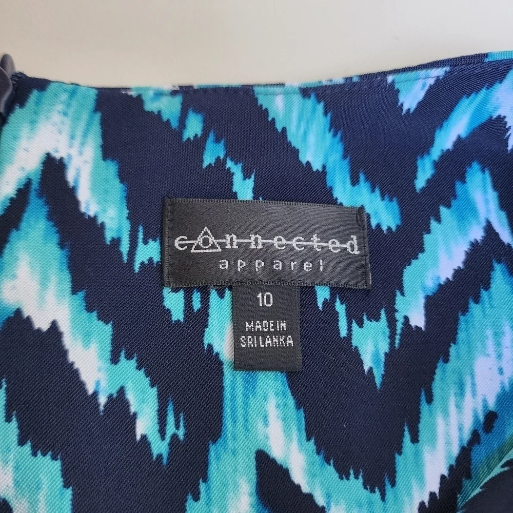 Connected Apparel Navy Blue Aqua Wave Sleeveless Sheath Dress Women's 10
